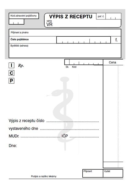 Levně Recept - lékařský předpis, výpis z receptu pro lékárny - blok A6, 100 listů