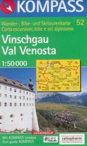 Vinschgau, Val Venosta - mapa Kompass č.52 /Rakousko,Švýcarsko,Itálie/
