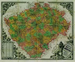 Historické Království České - r.1883 - nástěnná mapa