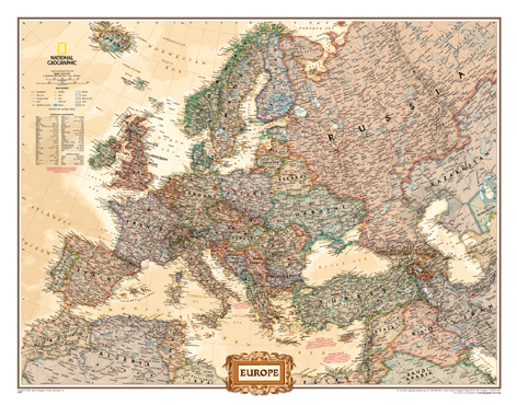 Evropa National Geographic Executive hněda 1: 5,42 mil. - 116x90 cm