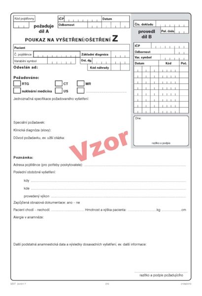 06z- Poukaz na vyšetření-ošetření Z - blok A4 100 l., gramáž kancelářského papíru (80 g)