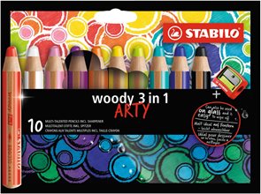STABILO Woody 3 v 1 Víceúčelová pastelka ARTY - sada 10 barev s ořezávátkem
