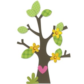 Vyřezávací šablona Bigz - Strom, květiny, srdce a listy 