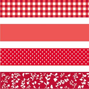 Sada samolepicích papírových washi pásek - Červené puntíky, čtverečky a květiny