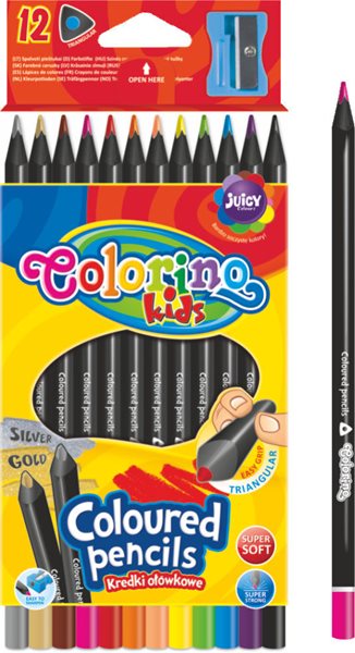 Levně Trojhranné pastelky Colorino, černé, 12 barev + ořezávátko