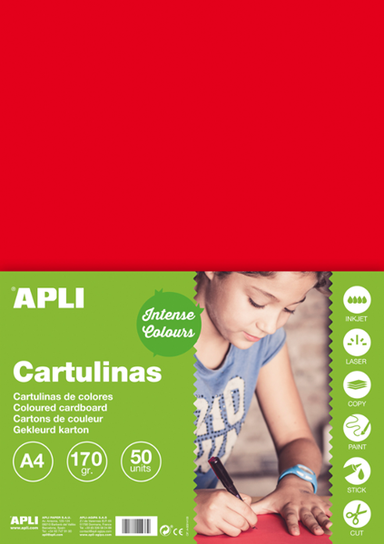 APLI sada barevných papírů, A4, 170 g, červený - 50 ks, Sleva 39%