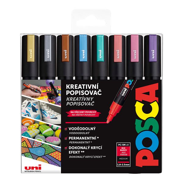 Akrylové popisovače POSCA, PC-5M, 1,8–2,5 mm - 8 metalických barev