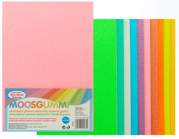 MOOSGUMMI A4 mix GLITR PASTEL samolepící LUMA -10 barev