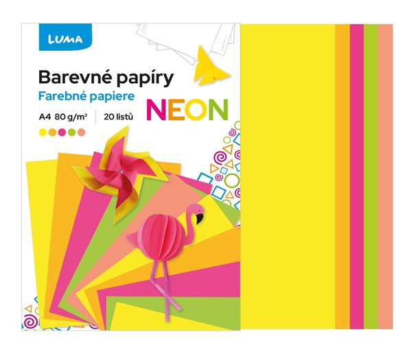 Barevné papíry LUMA složka A4/70 g - mix 20 ks NEON