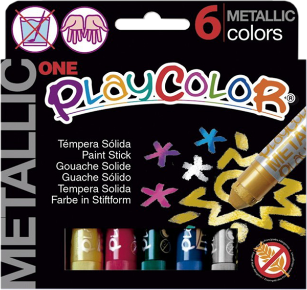 Levně Playcolor - tuhé temperové barvy 6 kusů - metalické