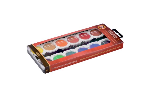 Levně Koh-i-noor vodové barvy, umělecké krycí 12 barev, 30 mm