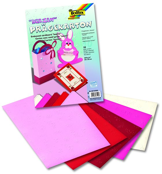 Levně Barevný papír vytlačovaný 23 × 33 cm - motiv SRDCE, mix 10 listů v 5 barvách