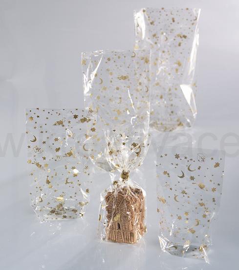 Levně Celofánové sáčky se zlatým vánočním potiskem - 115 × 190 mm, 10 kusů