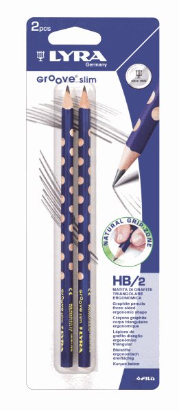 Levně Grafitová tužka Lyra GROOVE Slim na blistru, trojhranná, tvrdost tuhy HB, 2 ks