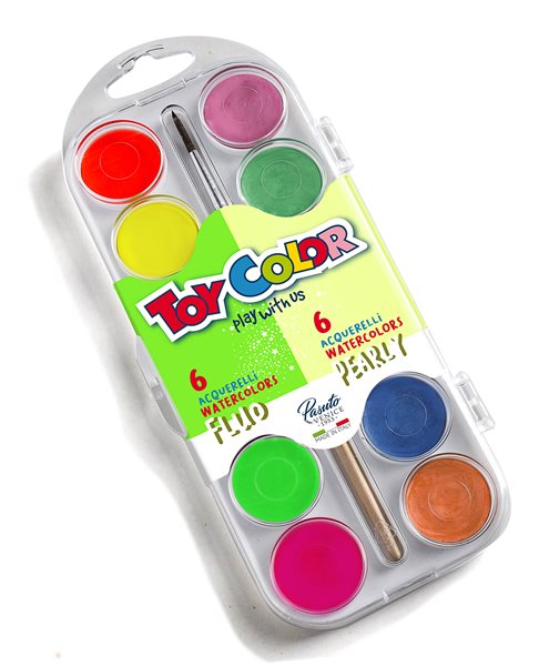 Vodové barvy Toy Color - perleť a neon - 12 barev, Sleva 18%