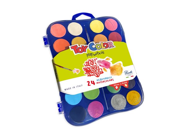 Vodové barvy Toy Color - 24 barev včetně zlaté a stříbrné