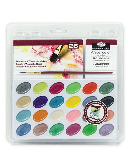 Levně Akvarelové barvy perleťové, 24 ks + štětec + skicák