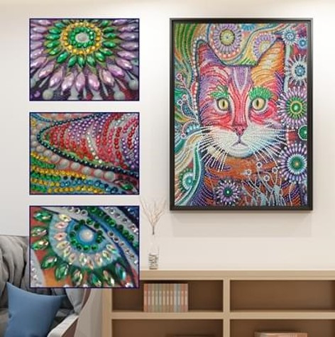 Levně Diamantový obrázek mandala 7D - Kočka 30 x 40 cm