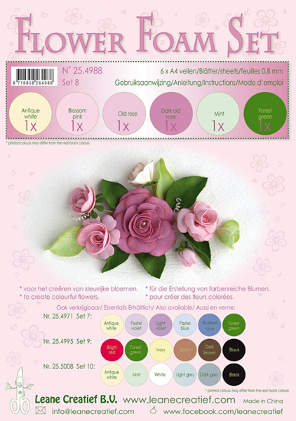 Levně Speciální pěnová guma LEANE na výrobu květin A4 - pastel starorůžová/zelená - 6 ks