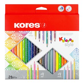 Kores Kolores Style Trojhranné pastelky 3 mm - sada 26 barev vč. 4 pastel., 4 neon. a 6 metal. barev