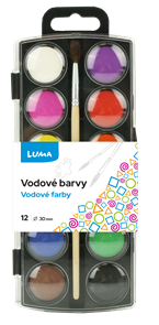 Vodové barvy se štětcem LUMA 12 barev, 30 mm