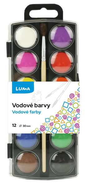 Vodové barvy se štětcem LUMA 12 barev, 30 mm