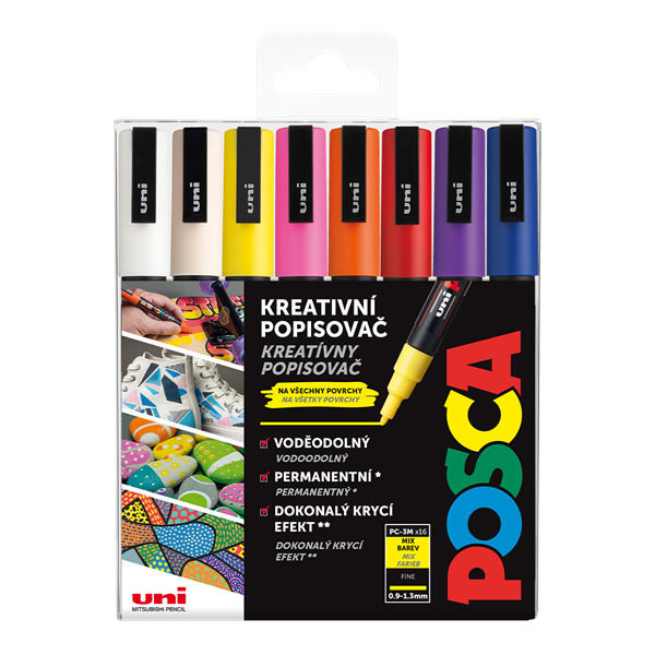 Akrylové popisovače POSCA, PC-3M - mix16 barev