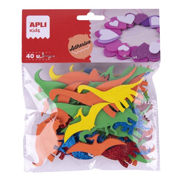 APLI Pěnovka tvarová - dinosauři, 40 ks, samolepicí, mix barev, Sleva 19%