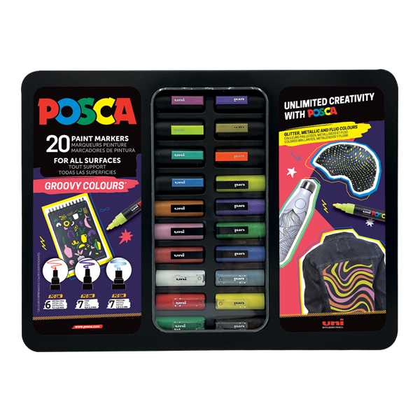 Sada popisovačů POSCA GROOVY, PC-1M/PC-3M/PC-5M - mix 20 barev