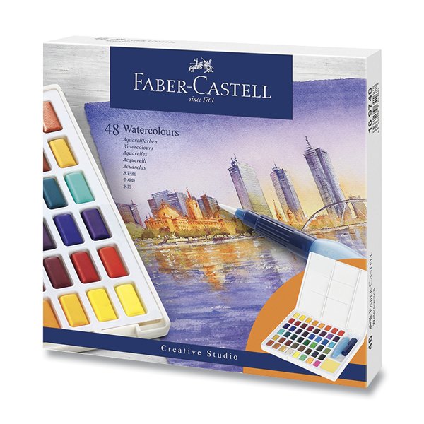 Levně Akvarelové barvy Faber-Castell s paletou, 48 ks