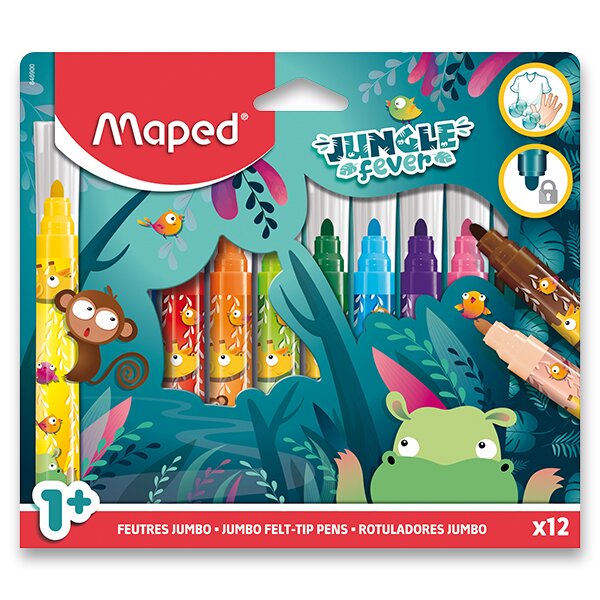Dětské fixy MAPED Jumbo Jungle Fever - sada 12 barev