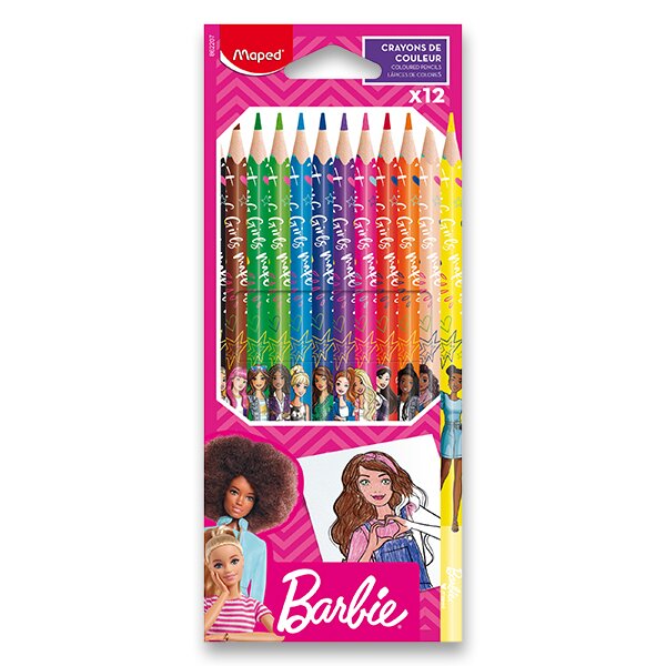 Bezdřevé pastelky MAPED Barbie - sada 12 barev