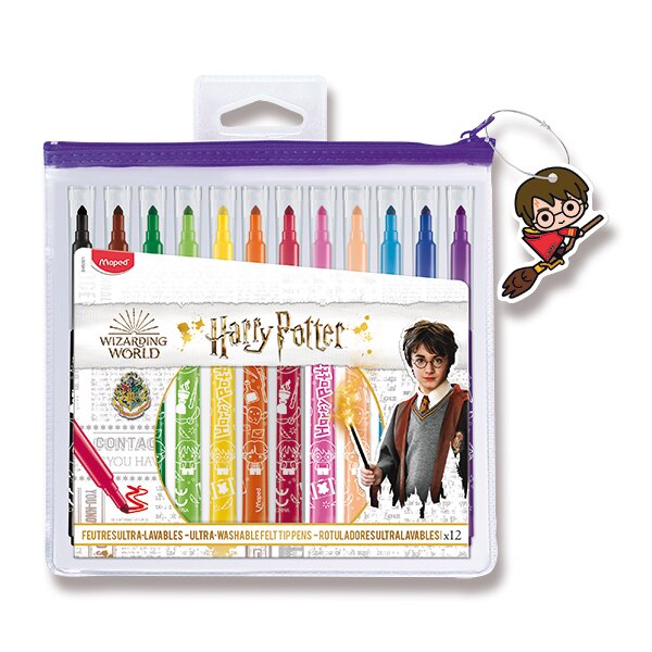 Levně Dětské fixy MAPED Color'Peps Harry Potter - 12 barev, pouzdro na zip