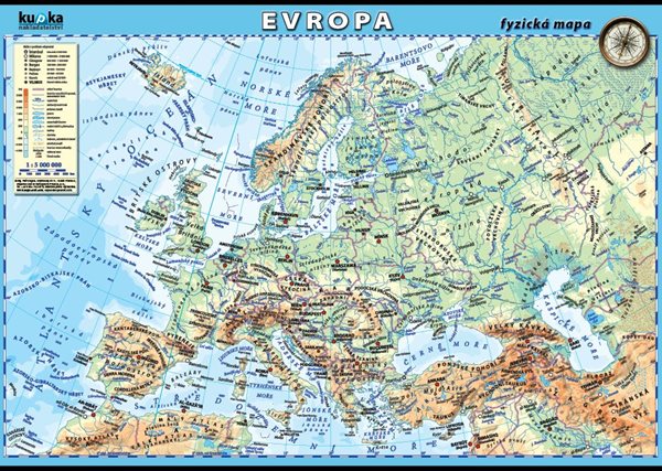 Evropa - fyzická mapa XL (100x70 cm)