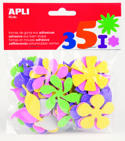 APLI Samolepky pěnové - kytky - 48 ks, mix barev