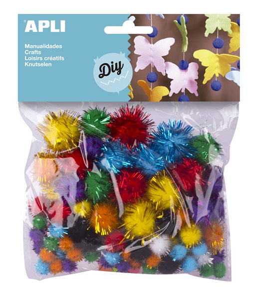 APLI Dekorativní Pom-pom kuličky se třpytkami 78 ks, barevný mix, Sleva 12%