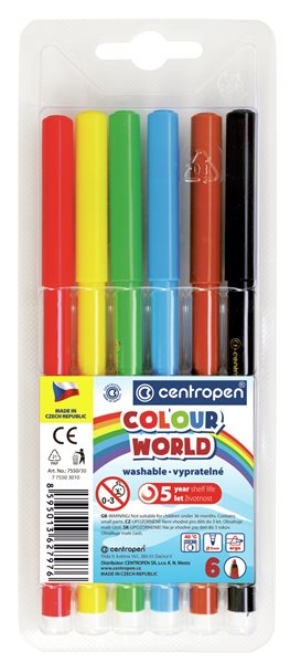 Levně Centropen Popisovač COLOUR WORLD 7550 trojboký - sada 6 barev