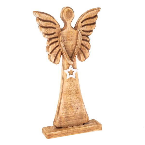 Dřevěný anděl s hvězdou 26 cm, Sleva 80%