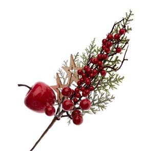 Zimní dekorativní větvička - červená s jablíčkem