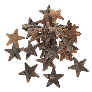 Dekorační dřevěné ozdoby - Hvězdičky z kůry přírodní (sada 30 ks)