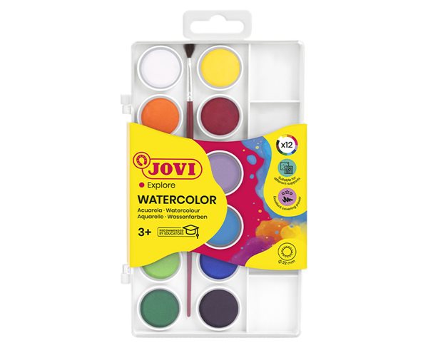Barvy vodové JOVI - 12 barev (22 mm) + štětec