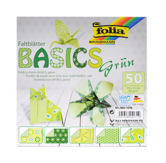 Levně Origami papír Basics 80 g/m2 - 20 × 20 cm, 50 archů - zelený