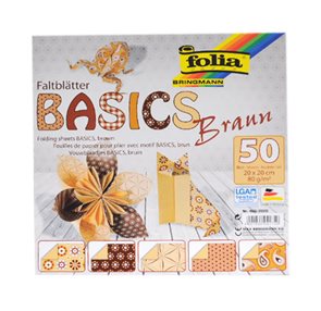 Origami papír Basics 80g/m2 - 20 x 20 cm, 50 archů - hnědý
