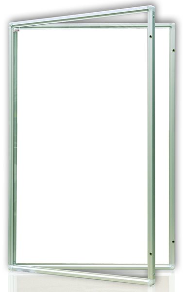 Levně Vitrína interiérová 90 × 60 cm, vertikální otevírání uzamykatelné, bílý magnetický povrch