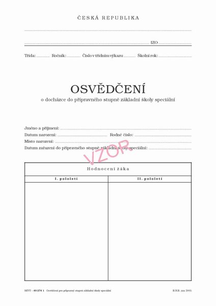 Osvědčení o docházce do přípravného studia