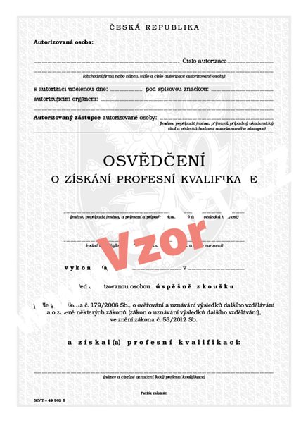 Osvědčení o získání profesní kvalifikace (právnické osoby)