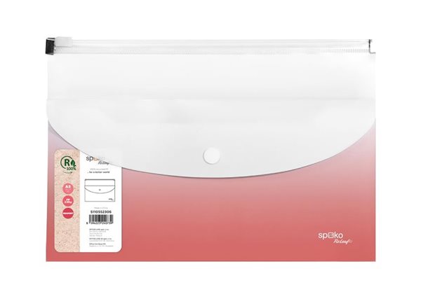 Obálka se zipem Spoko ReLeaf A5 + kapsa s drukem PP Gradient - růžová