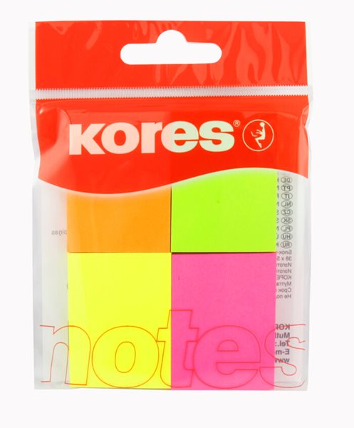 Kores Samolepicí bločky Multicolour 4 ks 40 × 50 mm - neonové