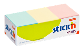 Samolepicí bločky Stick'n 38 × 51 mm, 12 × 100 lístků, pastelové barvy