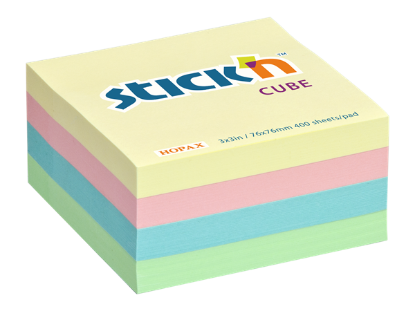 Samolepicí kostka Stick'n 76 × 76 mm, 400 lístků, mix pastelových barev, Sleva 14%